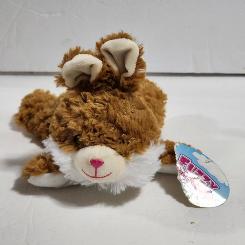 Fuzzy Friends Greenbrier Bunny Rabbit Brown White Easter Plush Sheer Pink Bow 8"